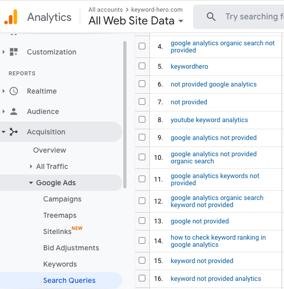 Google analytics search on sale terms