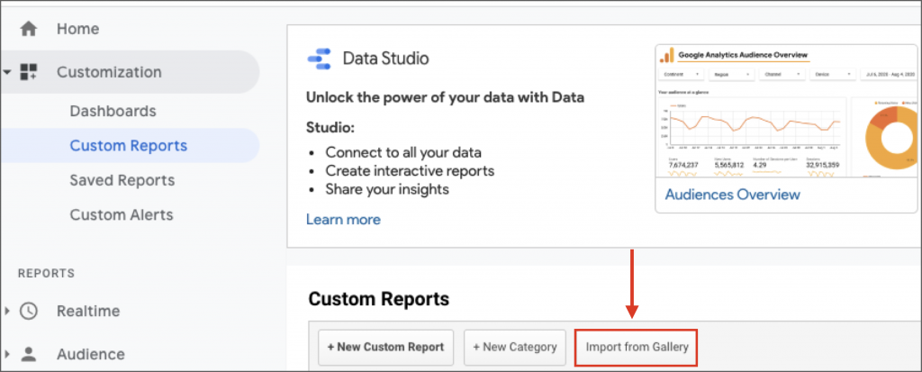 Import custom google analytics report