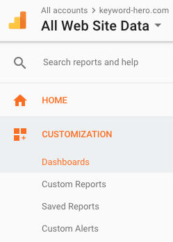 select dashboards from the customization tab in 