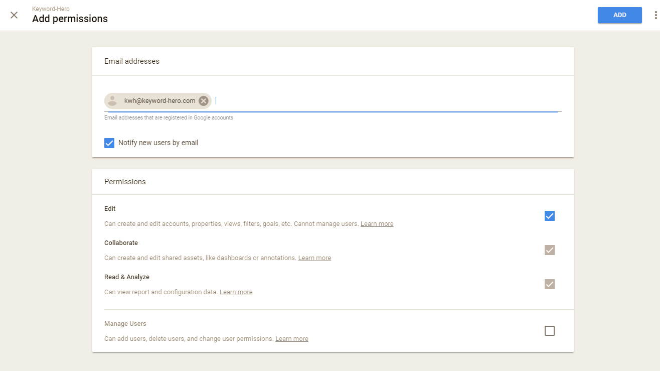 edit permissions for user in Google Analytics