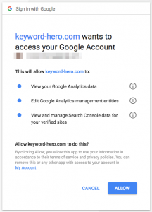 granting keyword hero access to GA and GSC