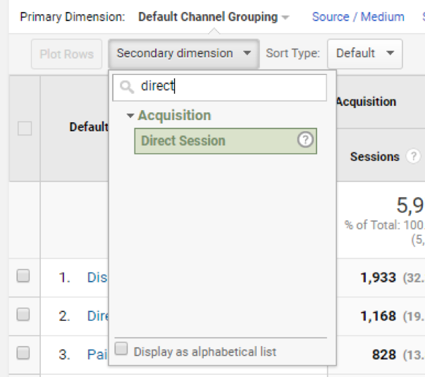 direct session dimension in Google Analytics